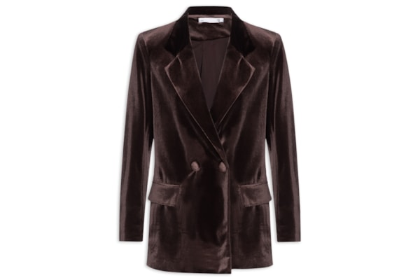 Blazer Feminino Alongado em Veludo – Marrom