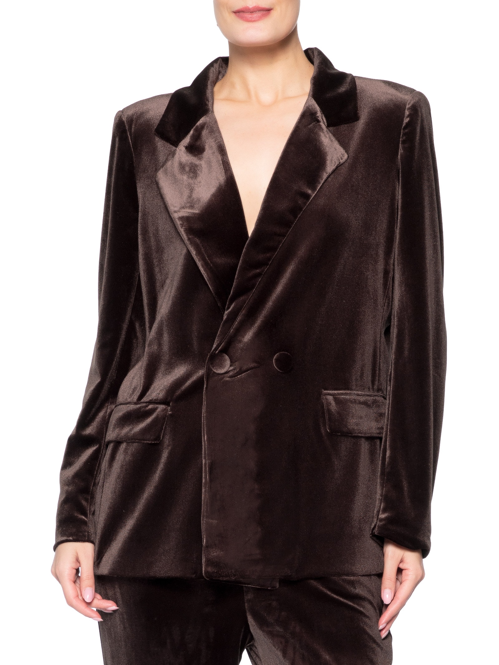 Blazer Feminino Alongado em Veludo – Marrom '2Essential