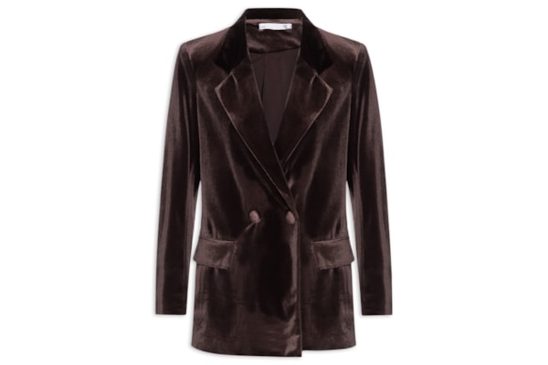 Blazer Feminino Alongado em Veludo – Marrom