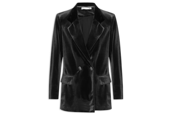 Blazer Feminino Alongado em Veludo – Preto