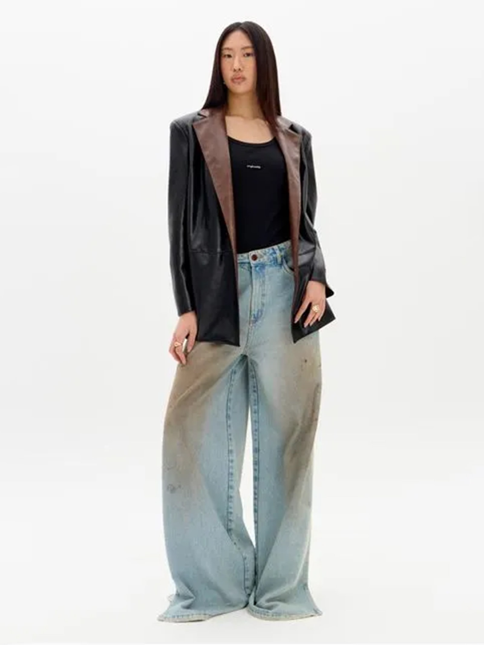 Blazer Feminino Amplo Bicolor Preto My Favorite