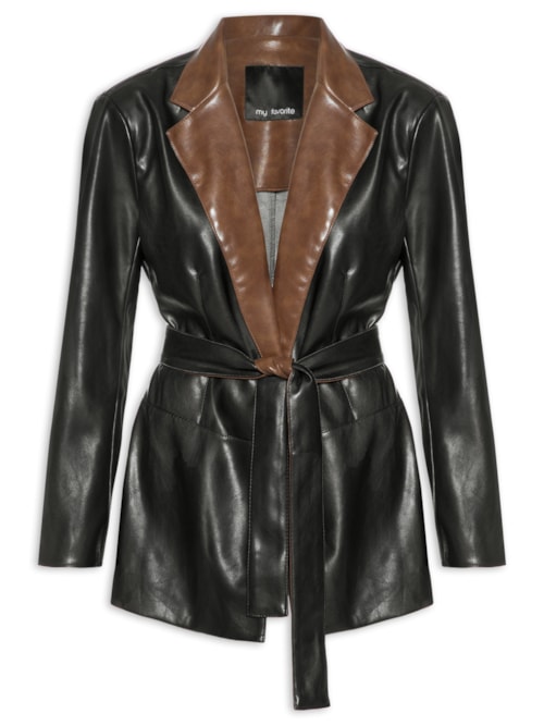 Blazer Feminino Amplo Bicolor - Preto