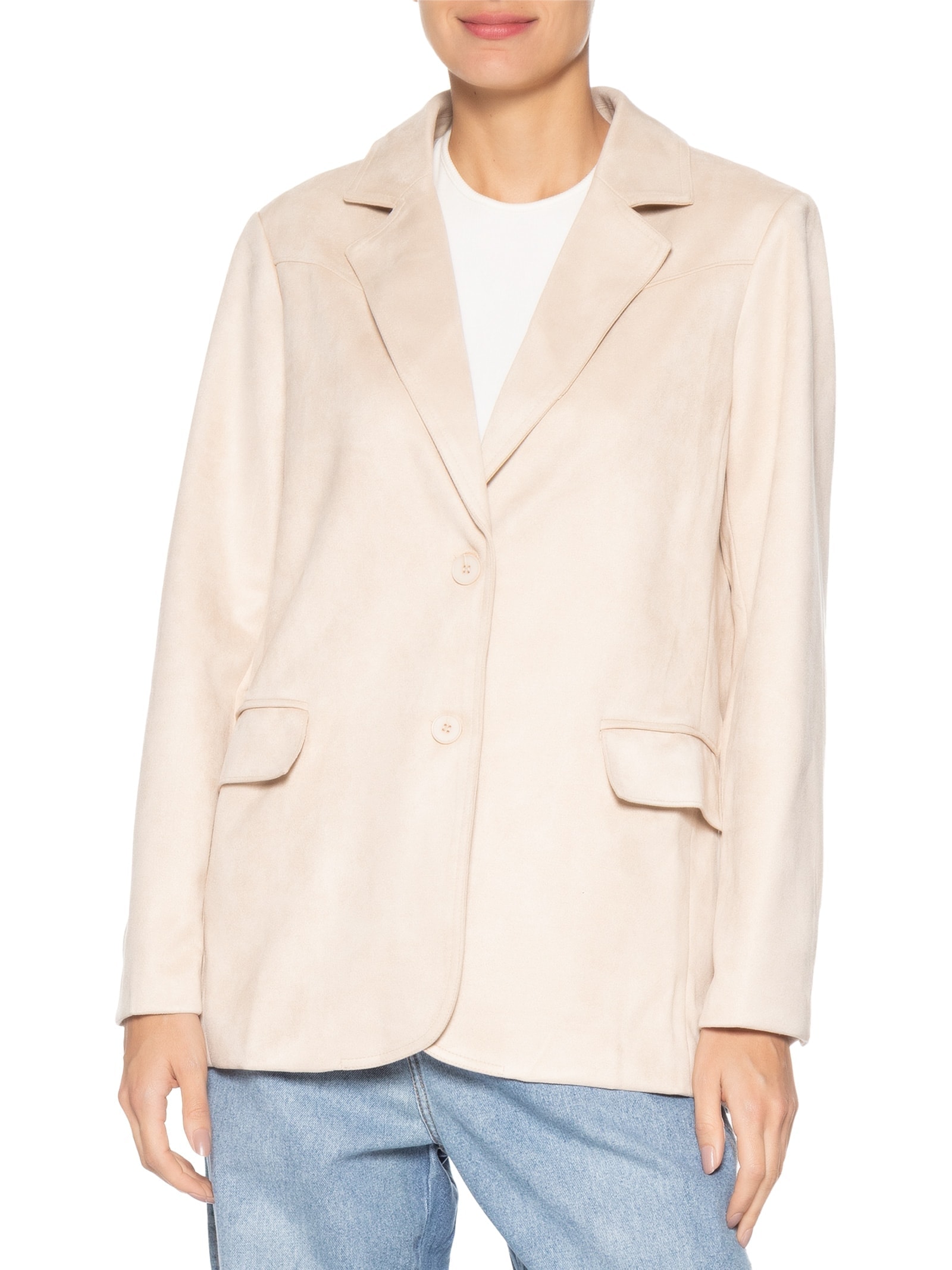 Blazer Feminino Aveludado Bege Basiq
