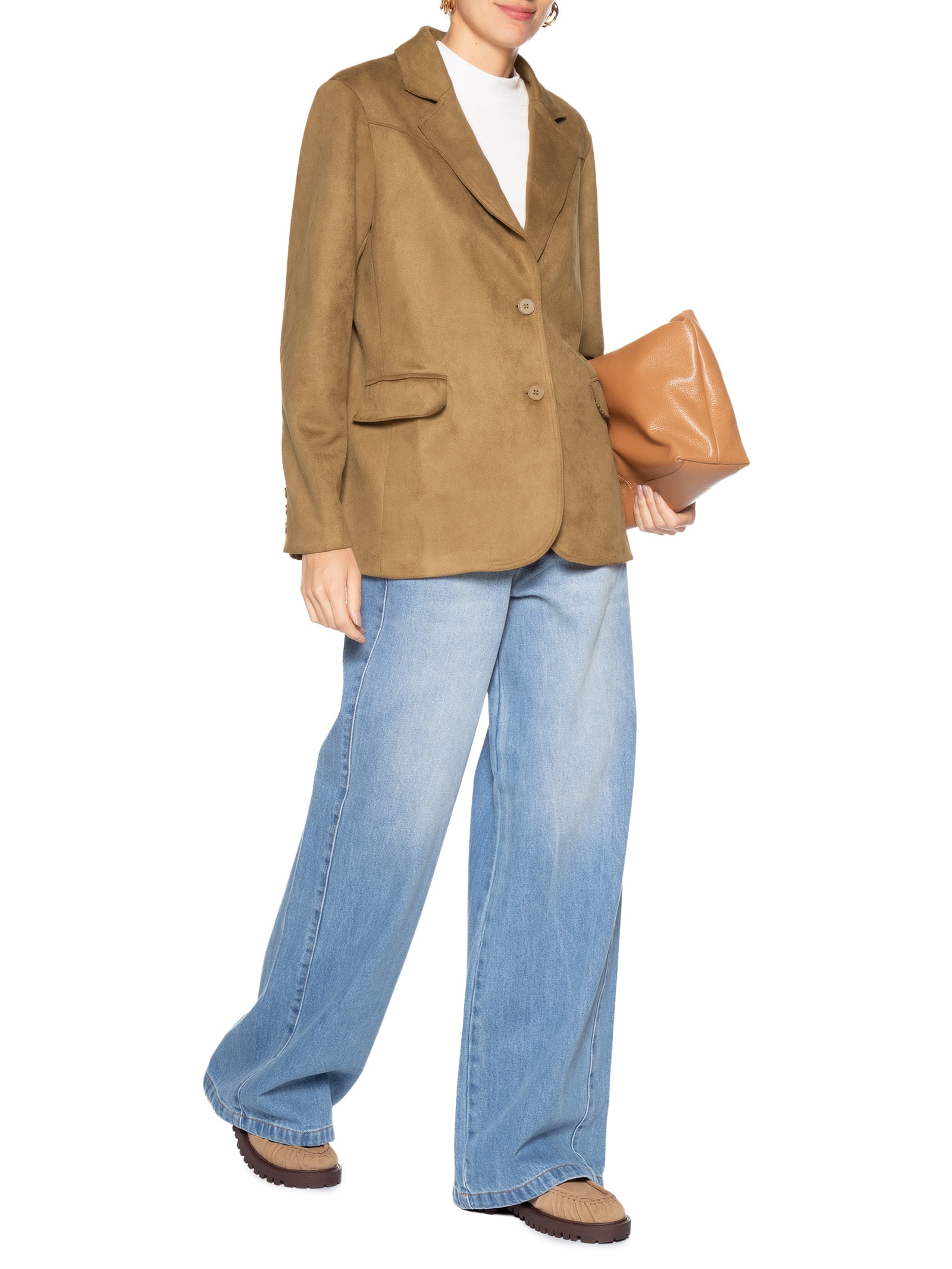 Blazer Feminino Aveludado Bege Basiq