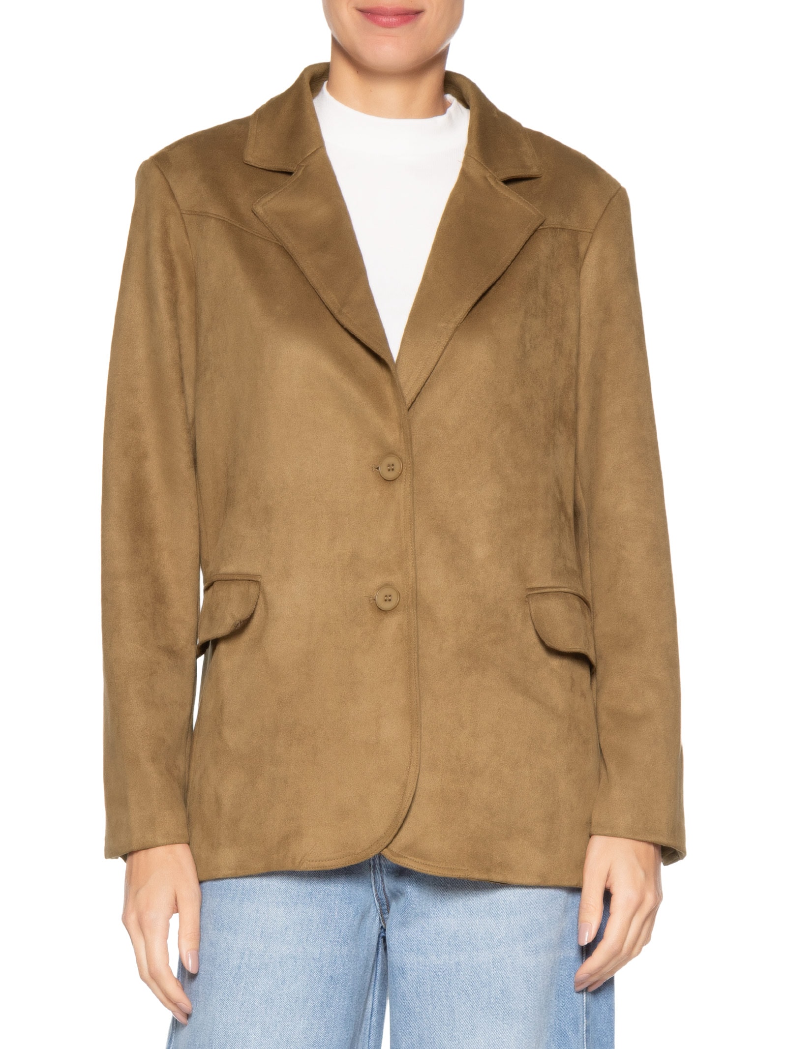 Blazer Feminino Aveludado Bege Basiq