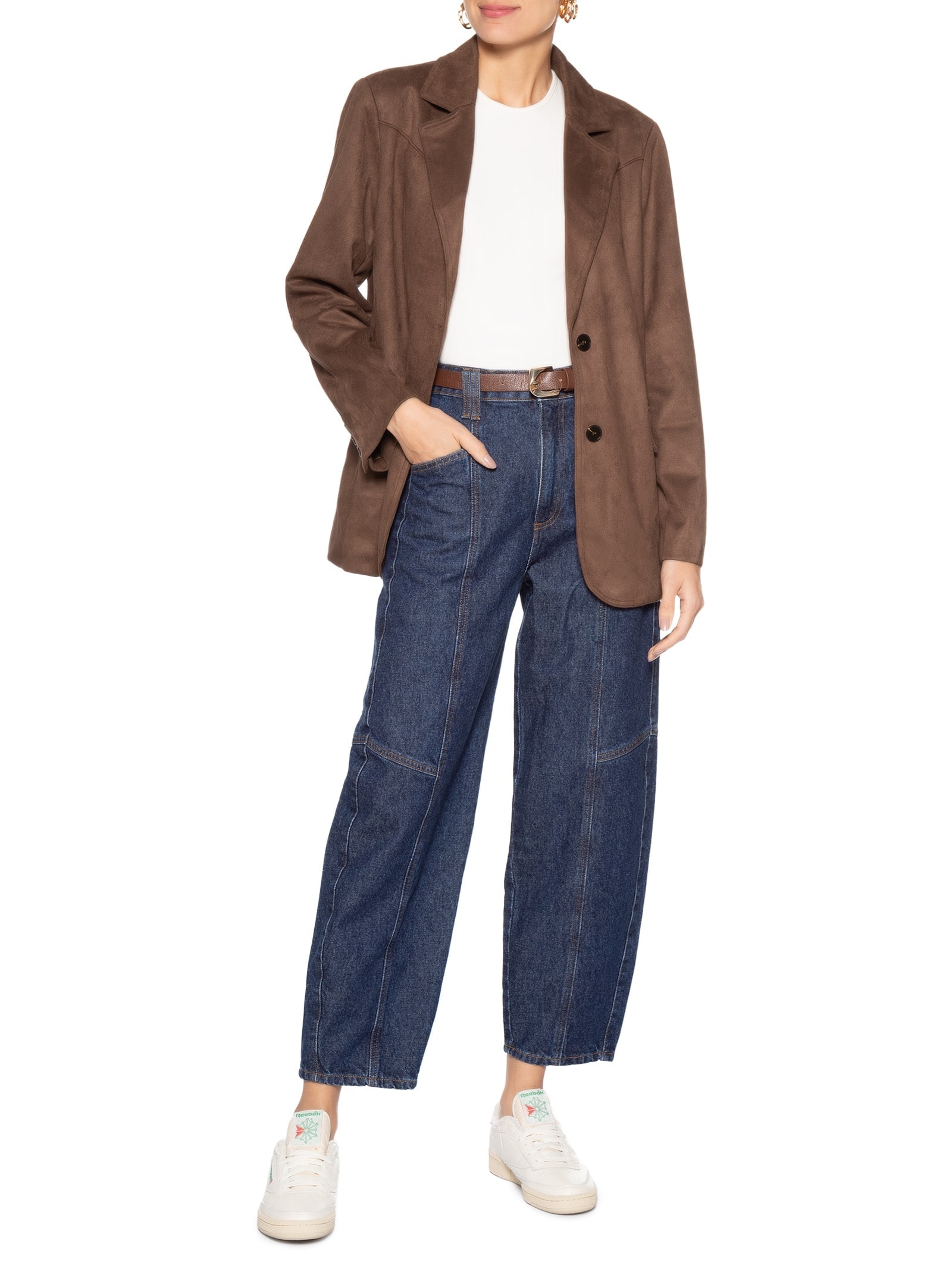 Blazer Feminino Aveludado Marrom Basiq