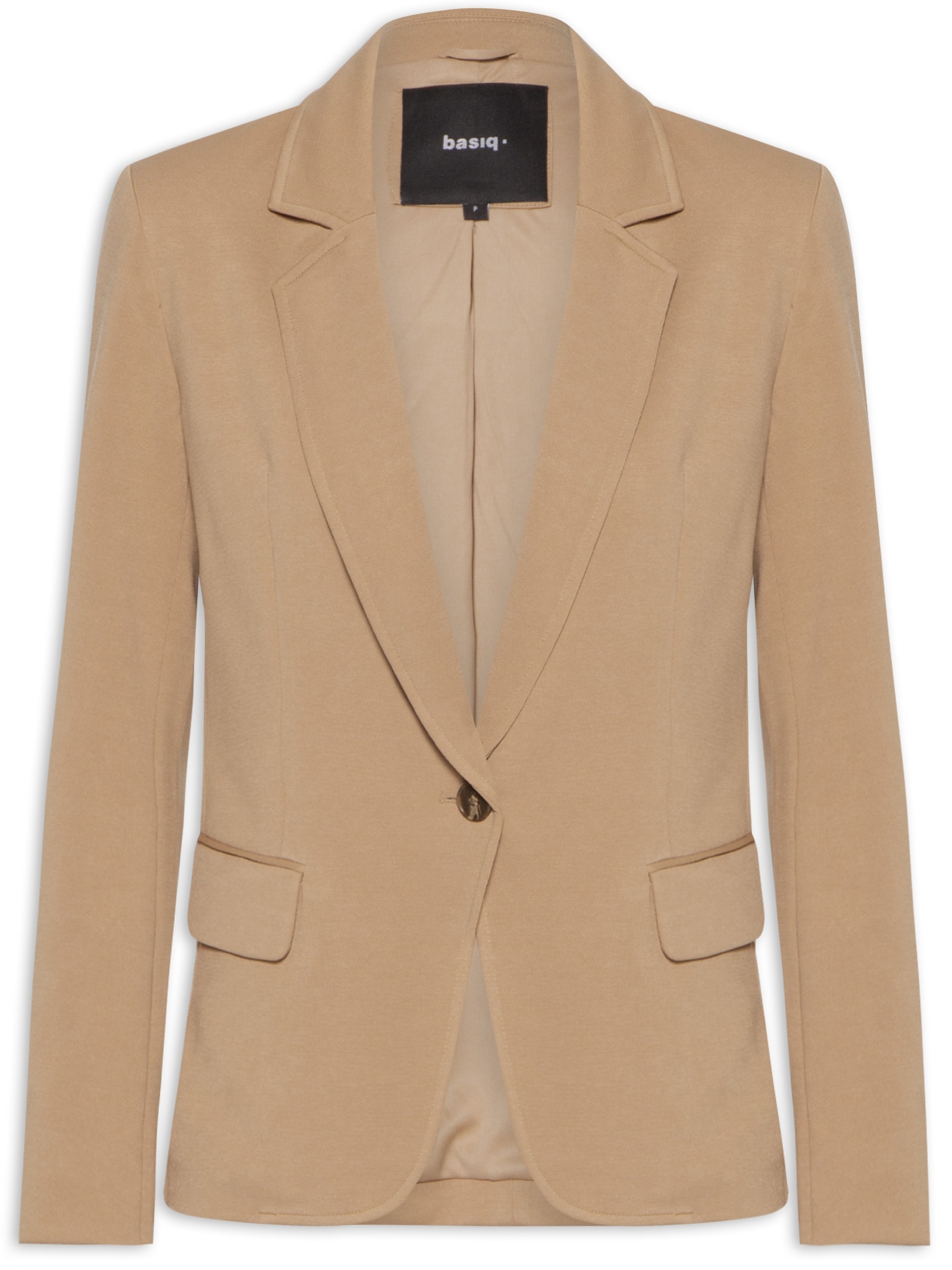 Blazer Feminino Básico Com Bolsos Frontais Bege Basiq