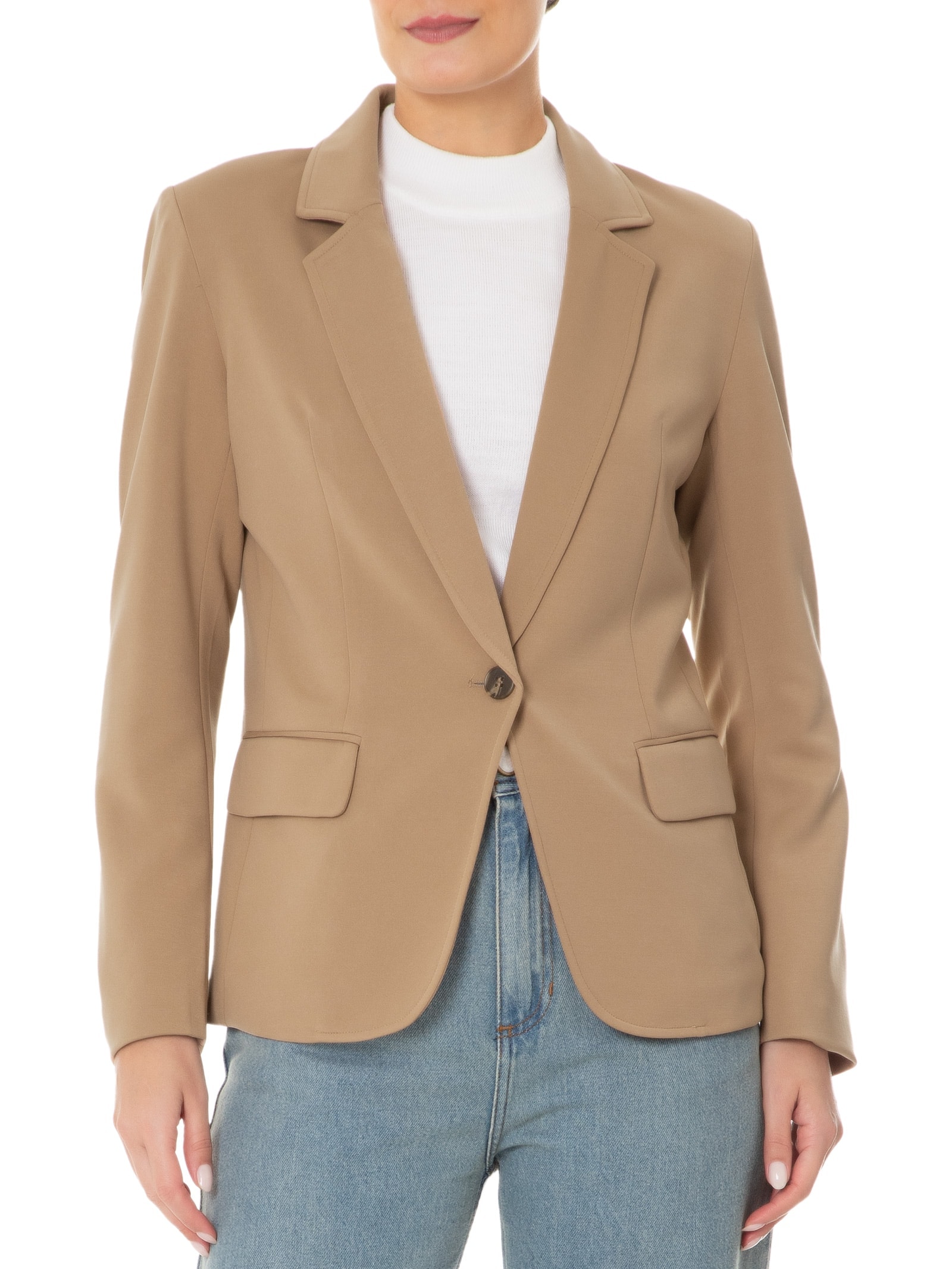 Blazer Feminino Básico Com Bolsos Frontais Bege Basiq