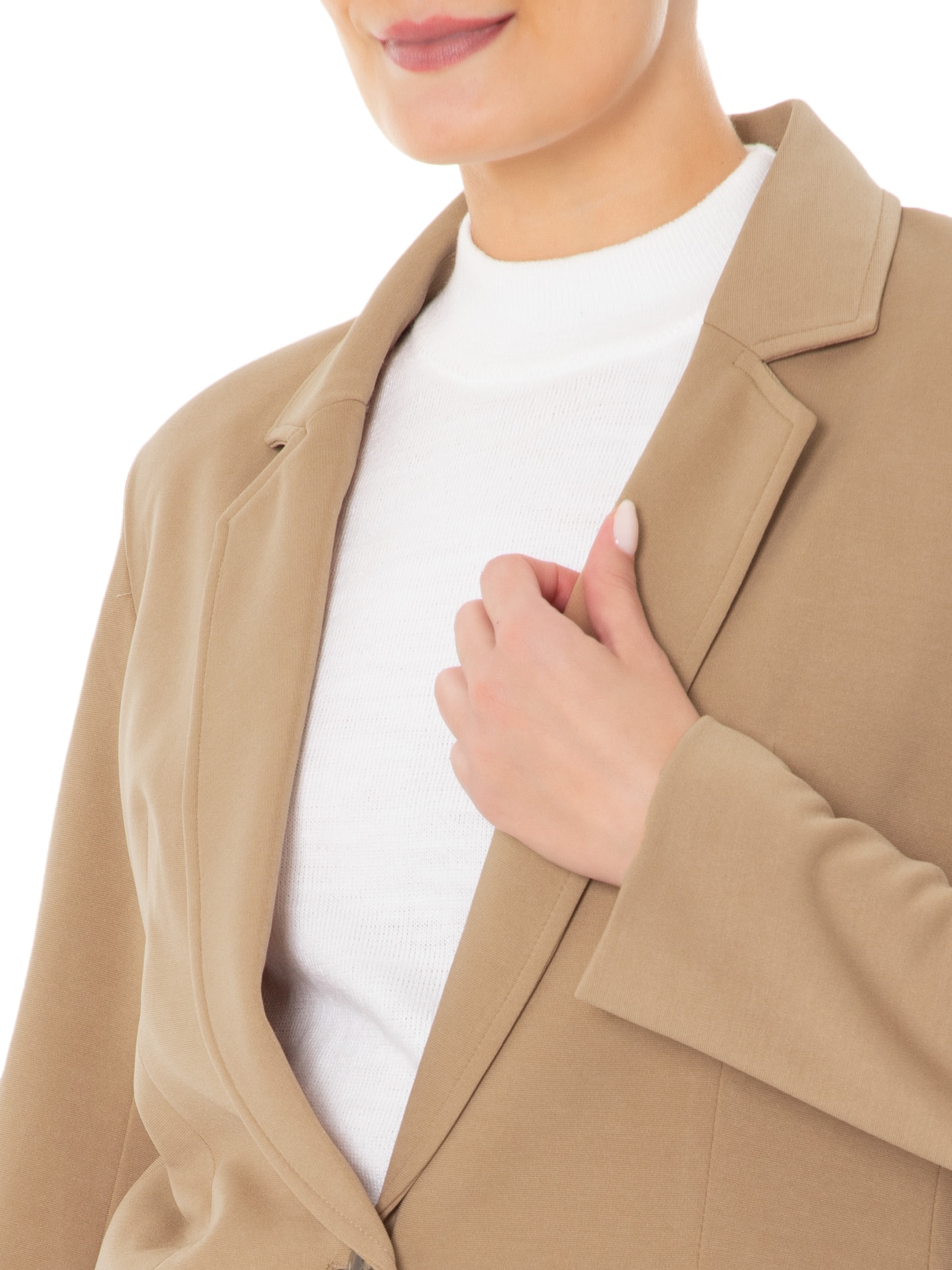 Blazer Feminino Básico Com Bolsos Frontais Bege Basiq