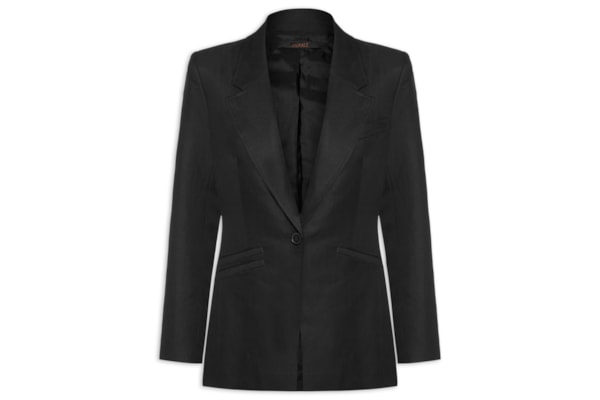 Blazer Feminino Bolsos Com Linho - Preto