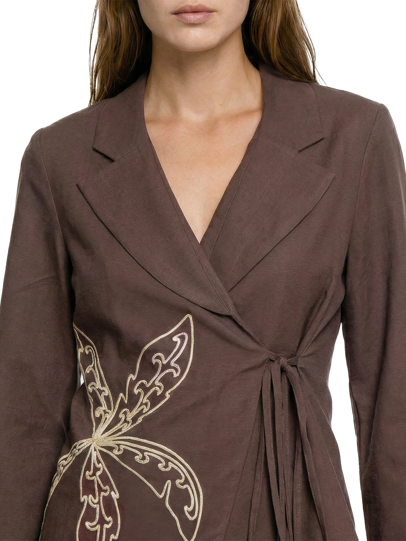 Blazer Feminino Bordado Palmeiras Marrom Cacay