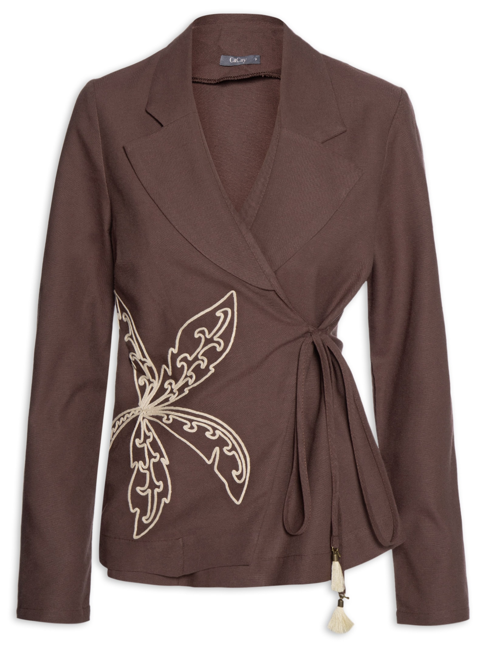 Blazer Feminino Bordado Palmeiras – Marrom Cacay