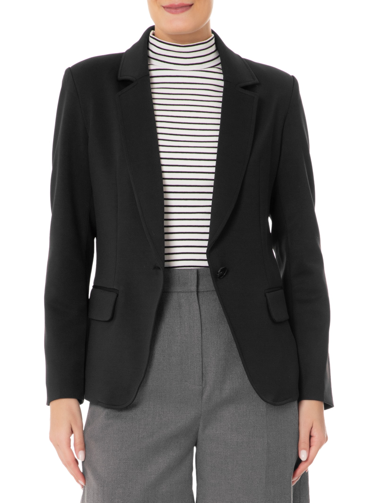 Blazer Feminino Com Bolsos Frontais Preto Basiq
