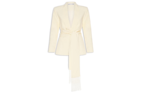 Blazer Feminino com Cinto em Franjas - Amarelo