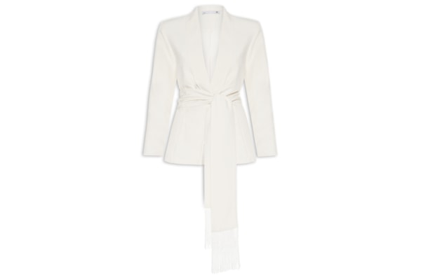 Blazer Feminino com Cinto em Franjas - Off White