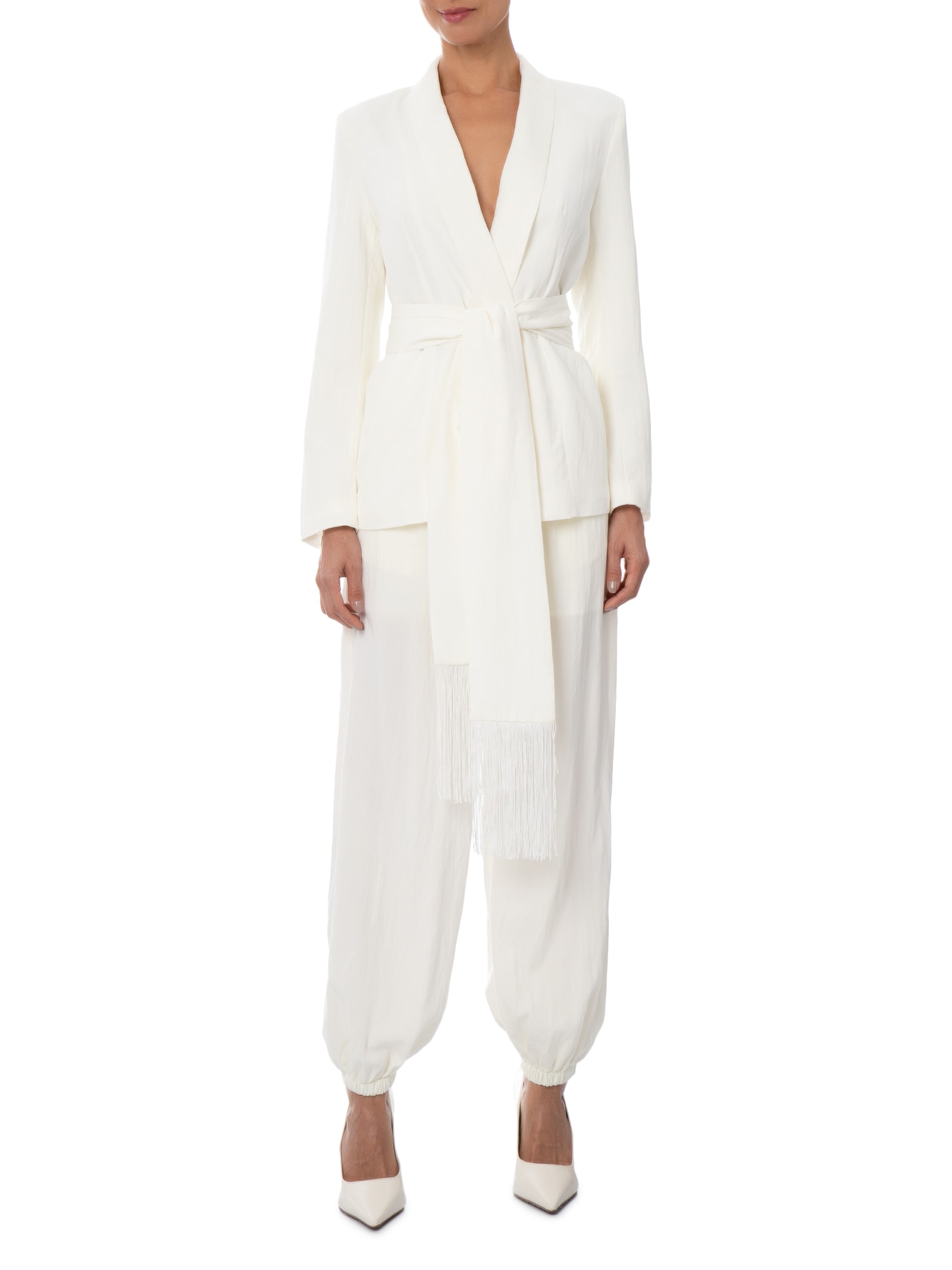 Blazer Feminino com Cinto em Franjas Off White '2Essential