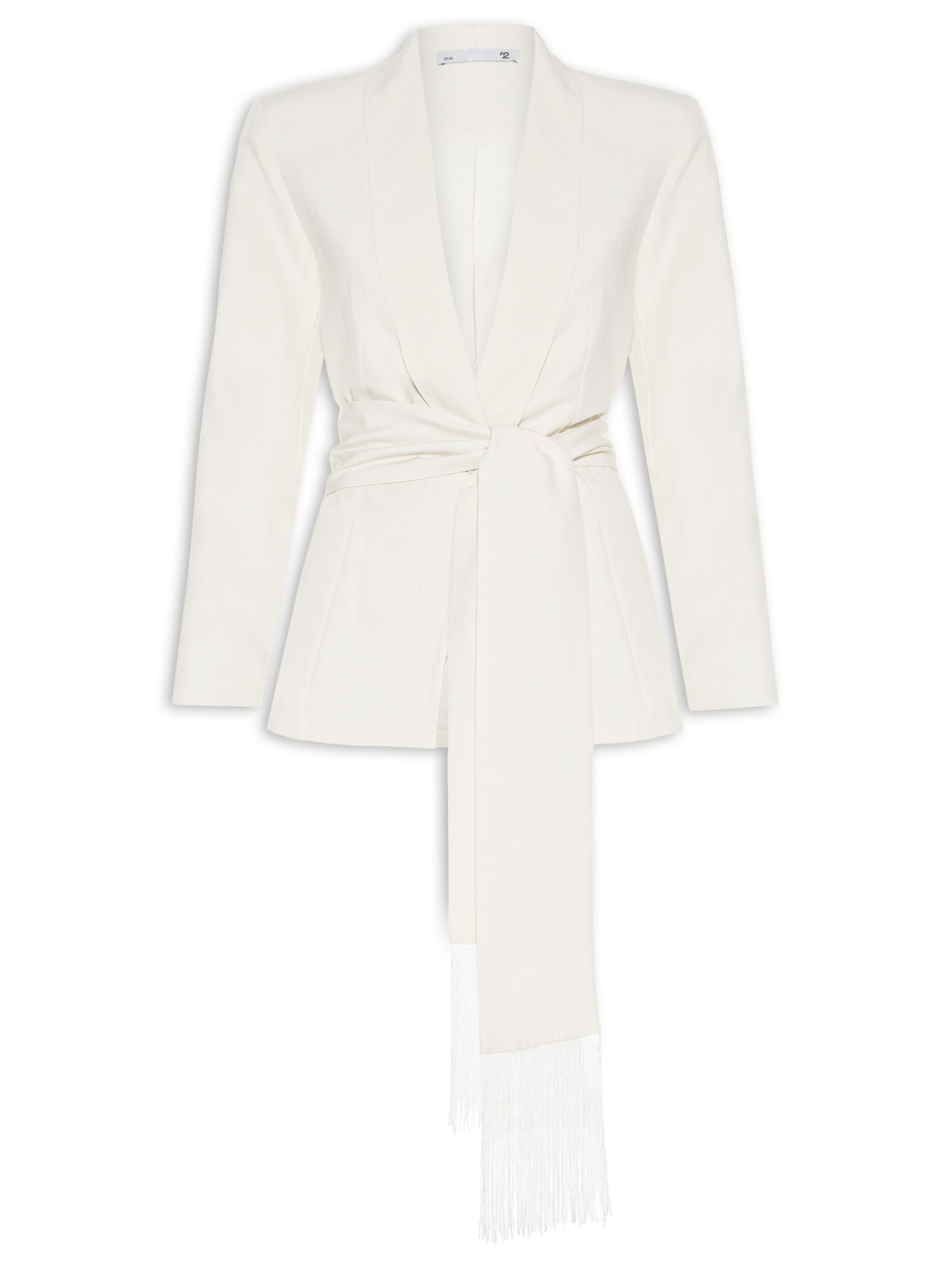Blazer Feminino com Cinto em Franjas – Off White '2Essential