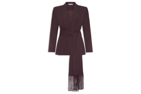 Blazer Feminino com Cinto em Franjas – Vermelho