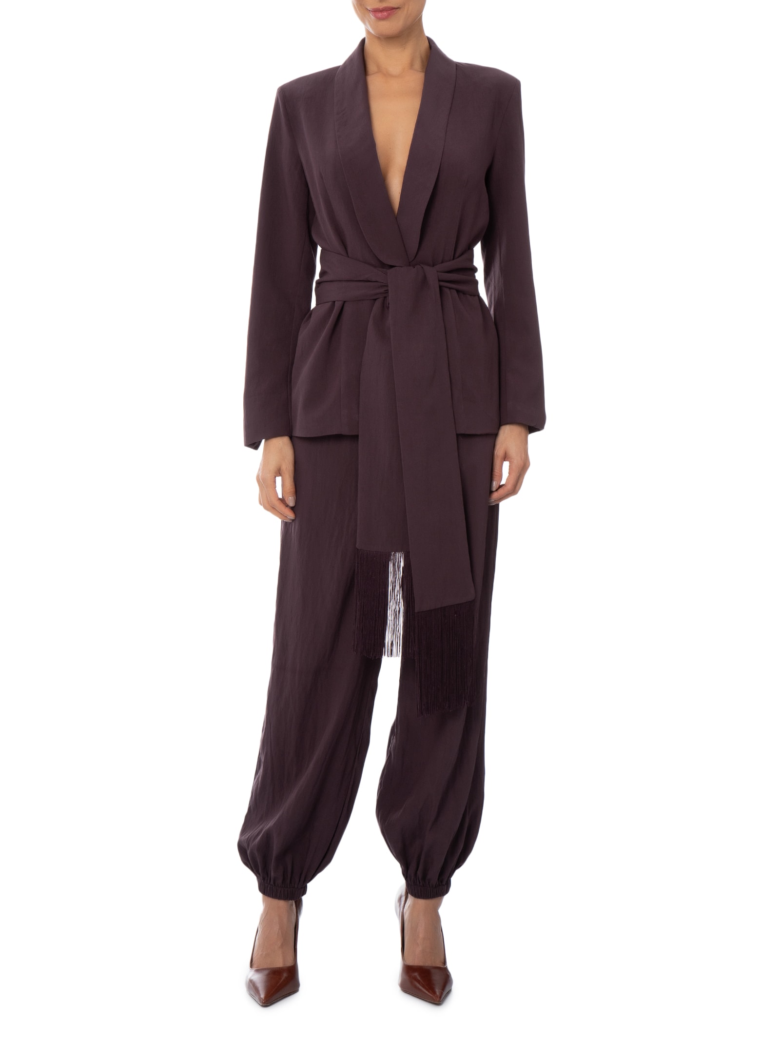 Blazer Feminino com Cinto em Franjas – Vermelho '2Essential
