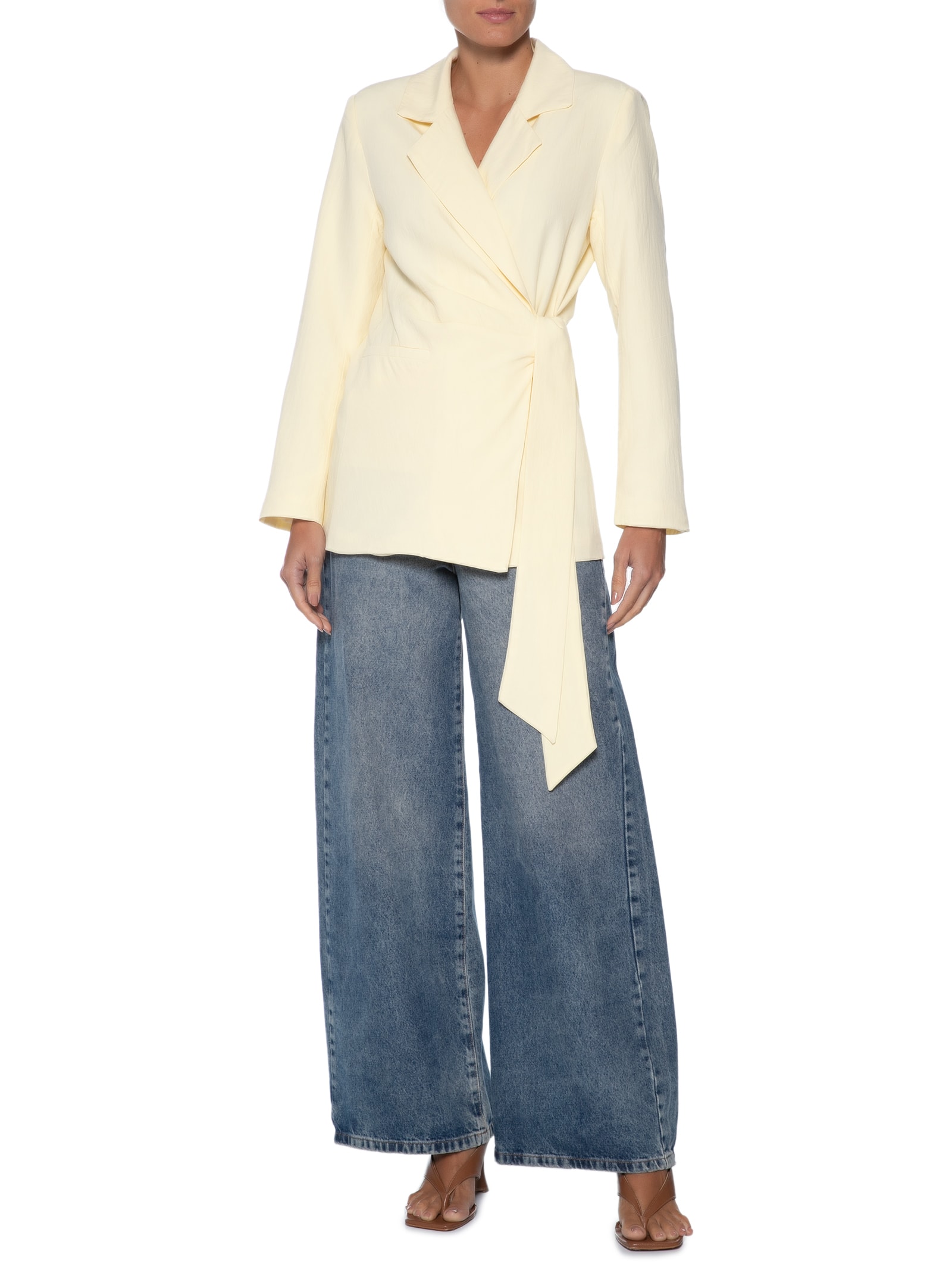 Blazer Feminino Com Fecho Em Amarração Amarelo Market 33
