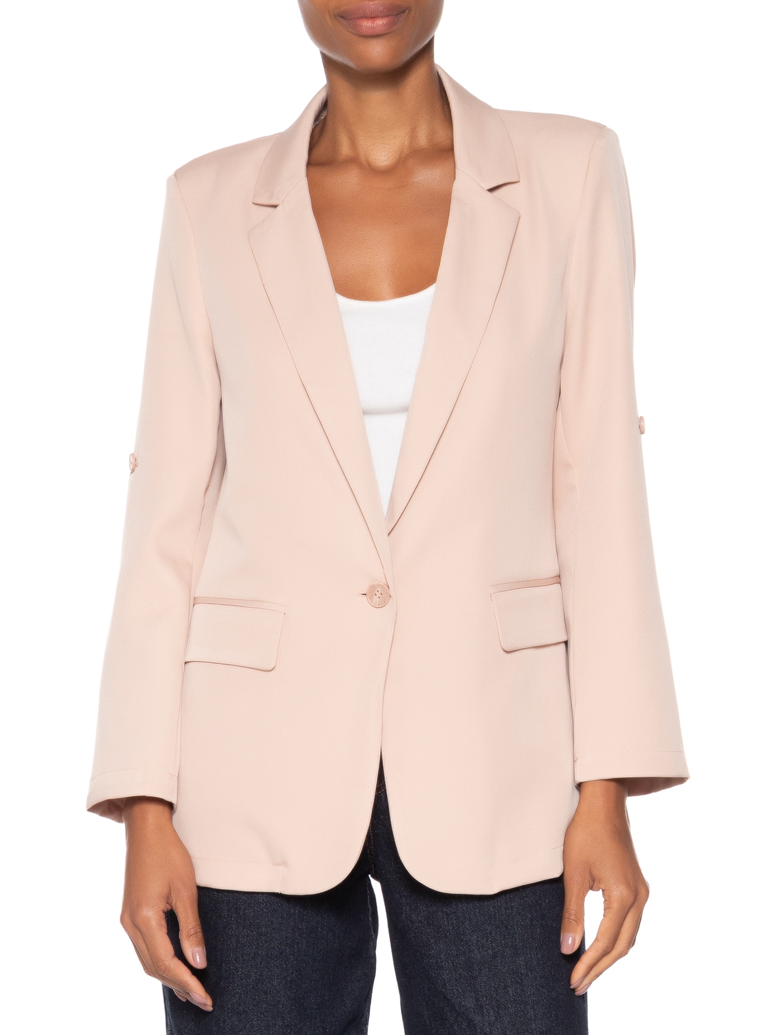 Blazer Feminino Com Martingale Bege Basiq