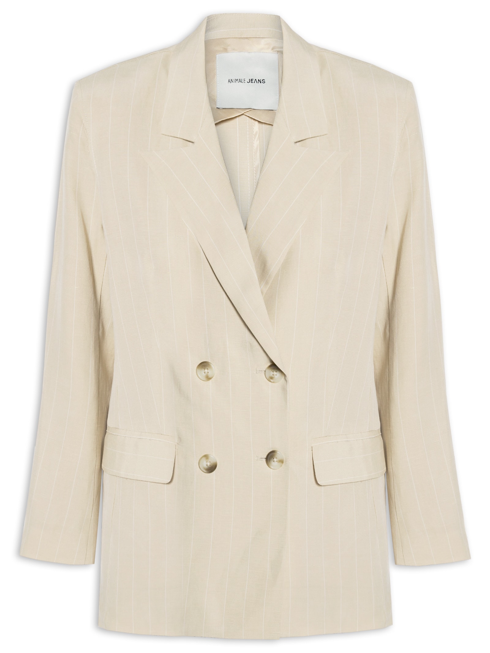 Blazer Feminino De Alfaiataria Fio Tinto Bege Animale Jeans