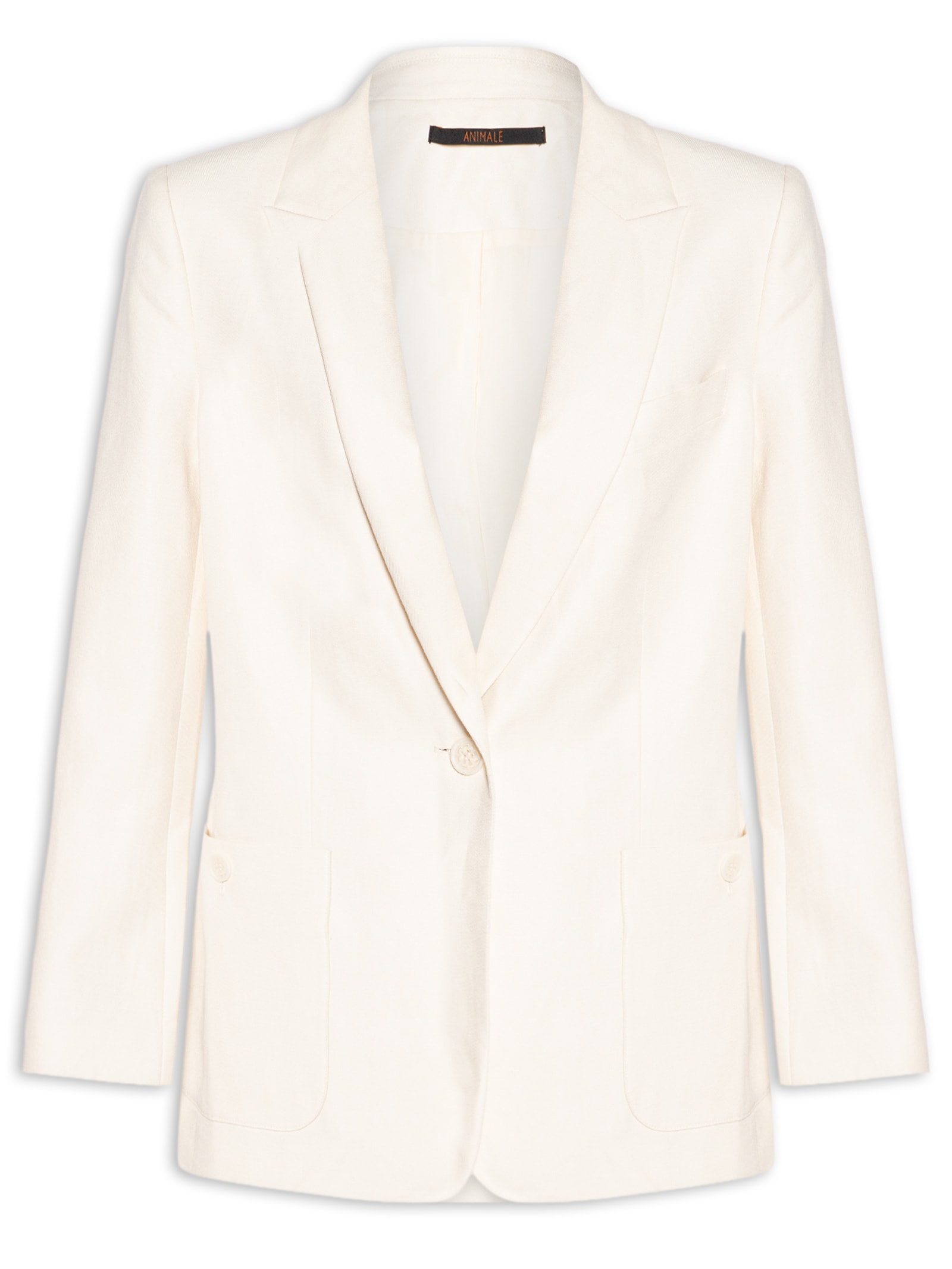 Blazer Feminino De Algodão Com Linho Reto Detalhe Bolsos Oversized Bege Animale