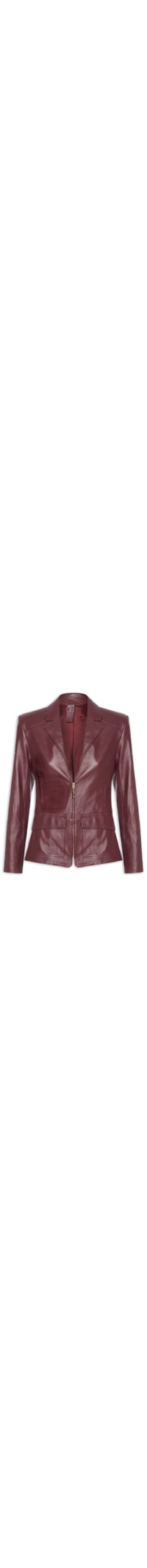 Blazer Feminino De Couro Bolsos Zíper Frontal - Vermelho