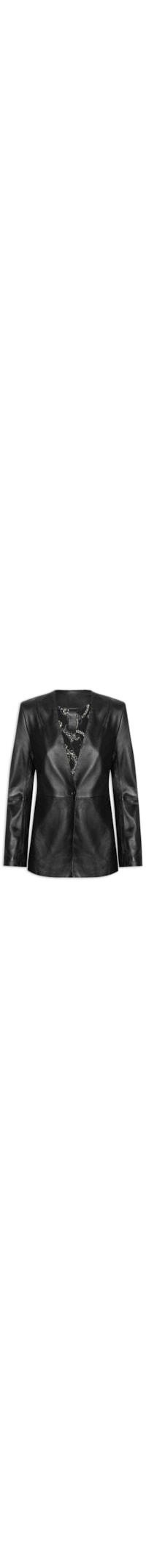 Blazer Feminino De Couro Pence Pespontada - Preto