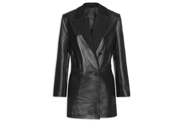 Blazer Feminino De Couro Transpassado Clássico - Preto