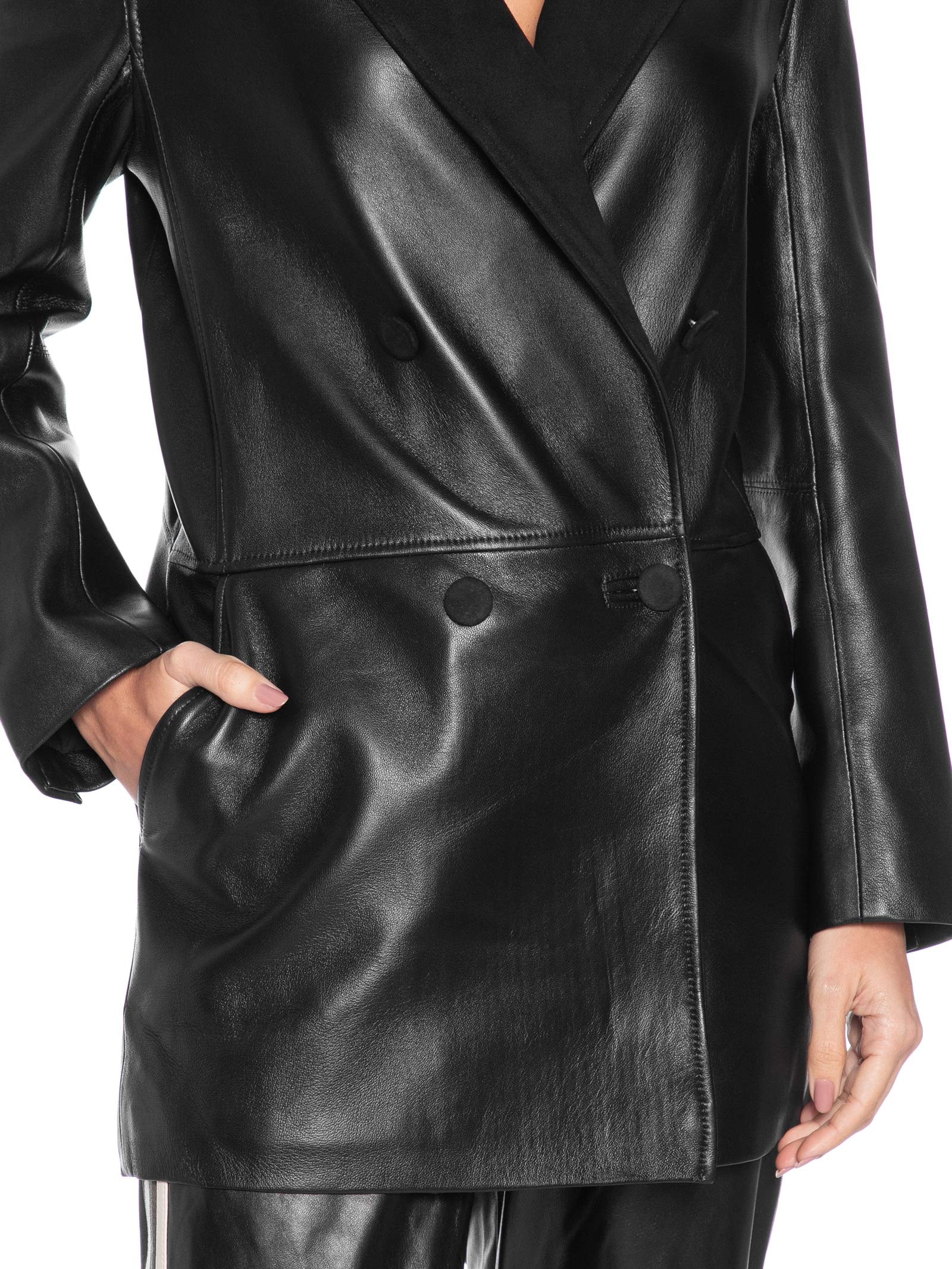 Blazer Feminino De Couro Transpassado Clássico Preto Animale