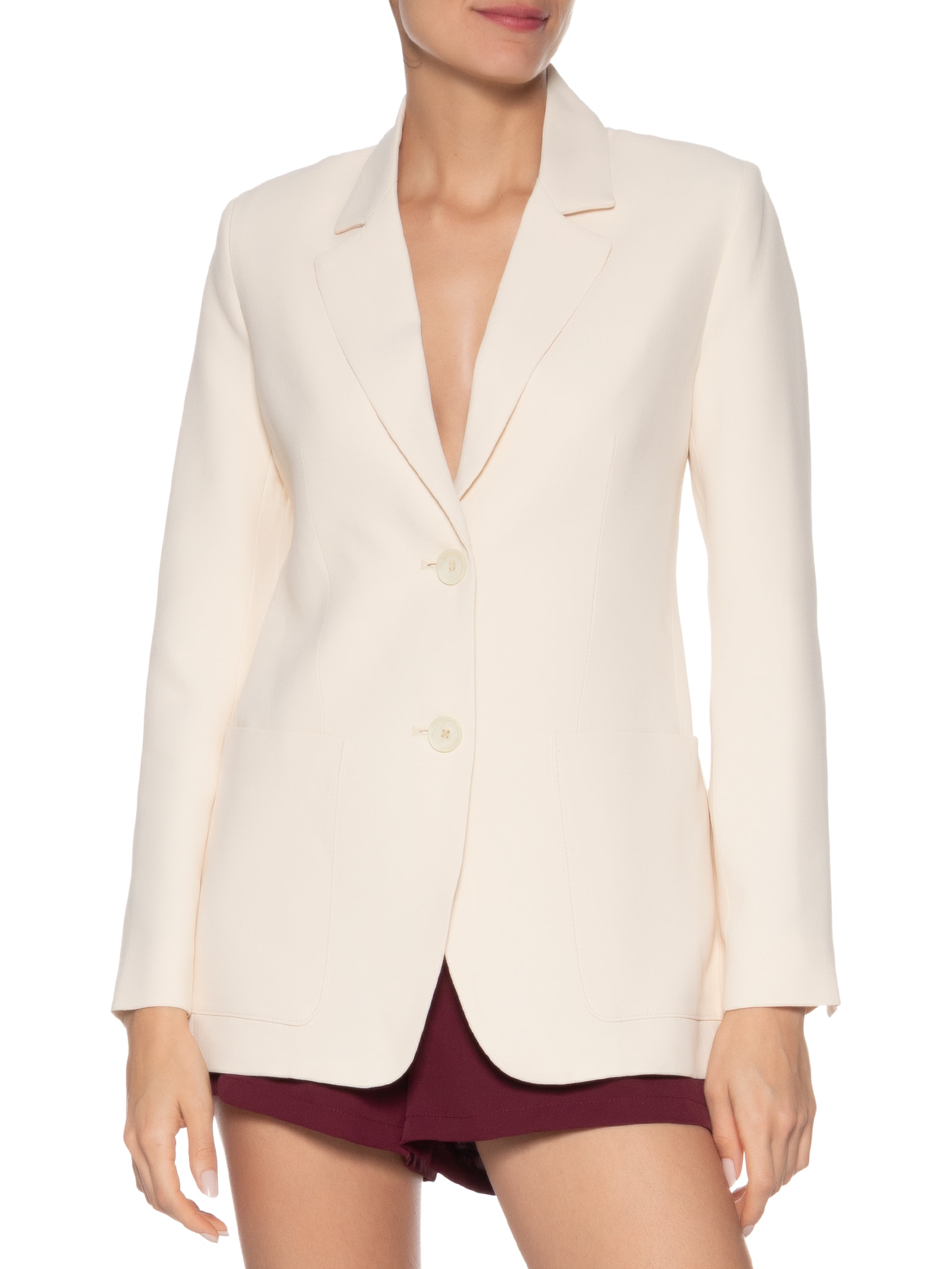 Blazer Feminino De Crepe Whitecap Bege Animale
