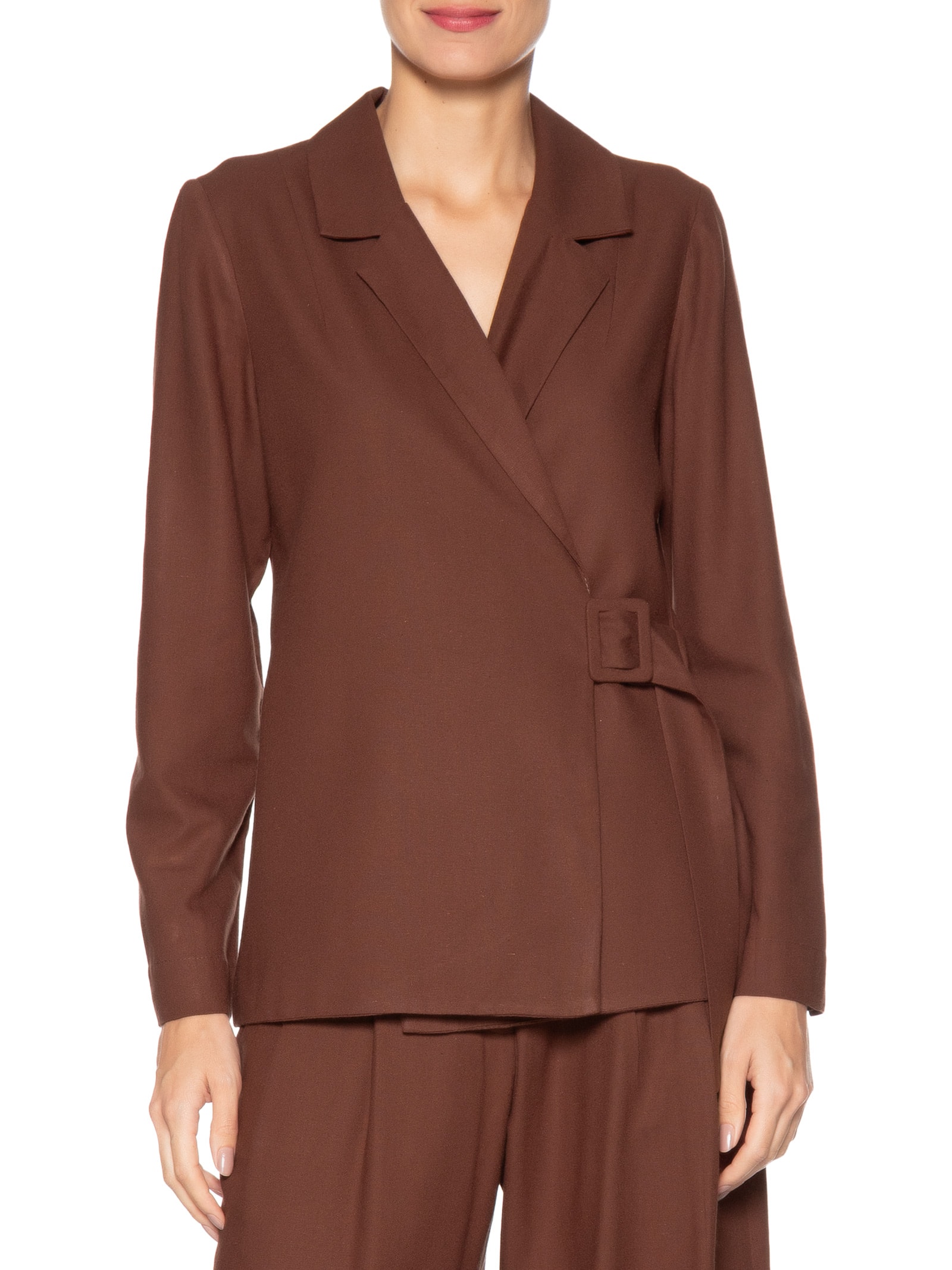 Blazer Feminino Linho Fivela Marrom Dress To