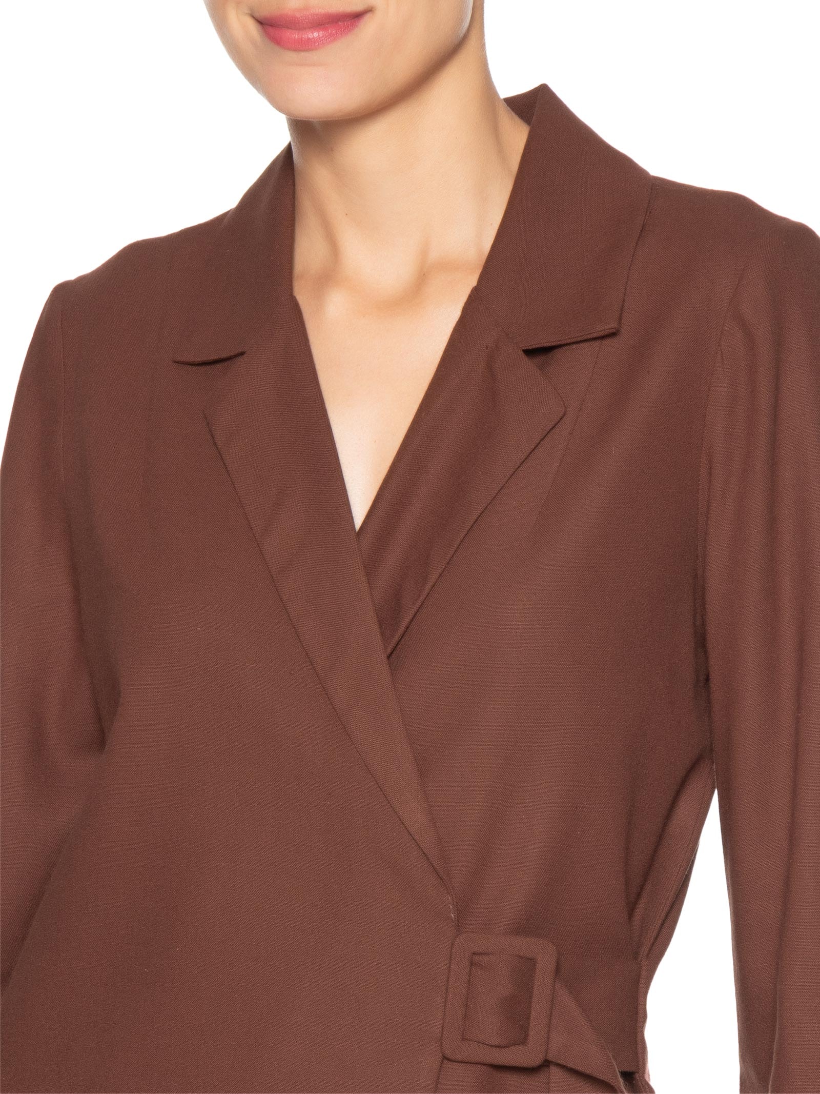 Blazer Feminino Linho Fivela Marrom Dress To