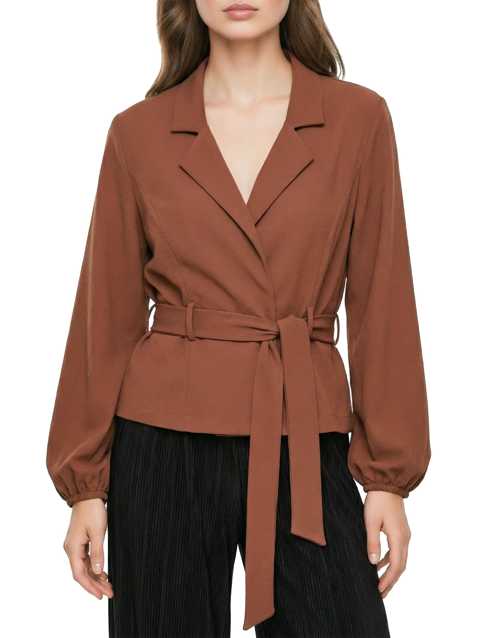 Blazer Feminino Liso Com Faixa Marrom Cacay