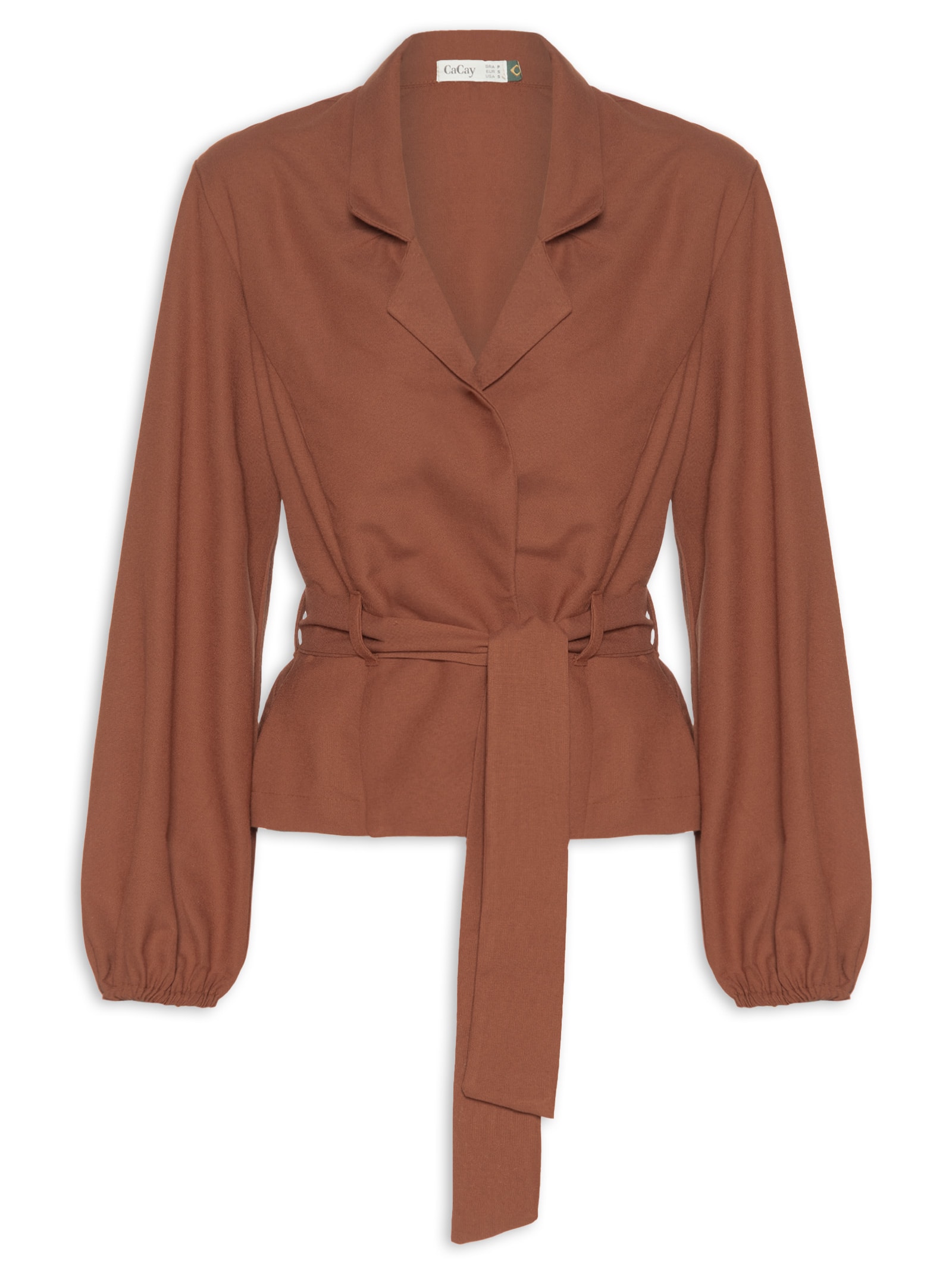 Blazer Feminino Liso Com Faixa Marrom Cacay