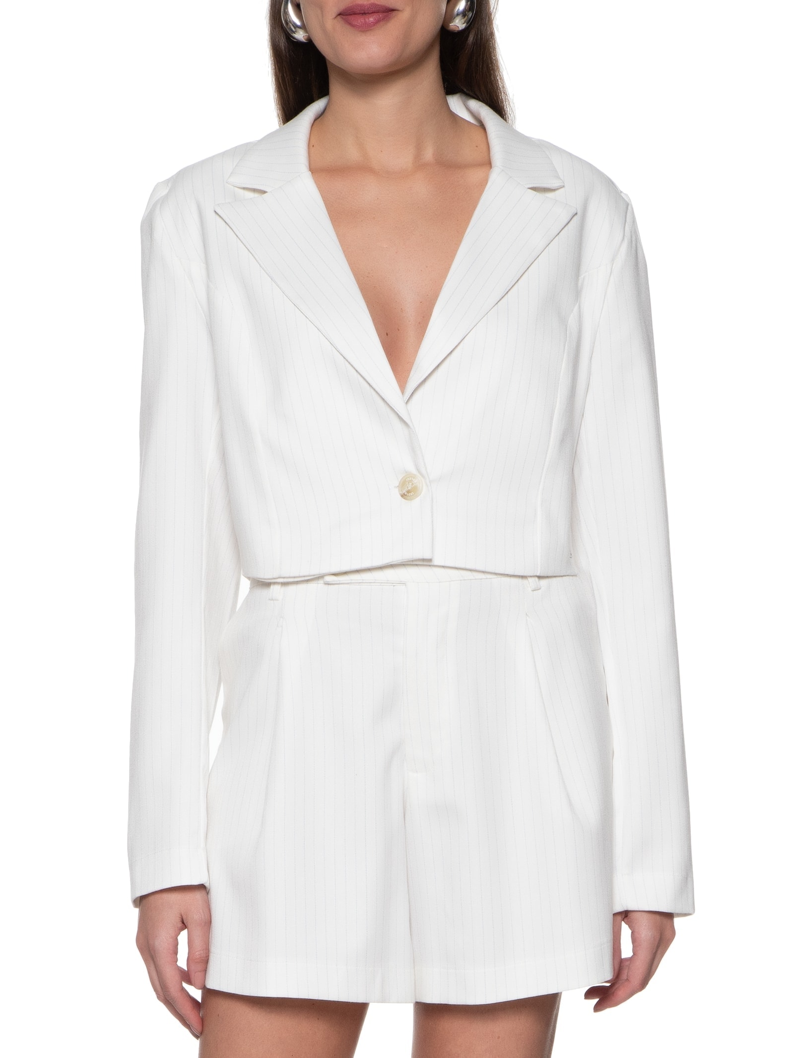 Blazer Feminino Listrado Branco  Colcci