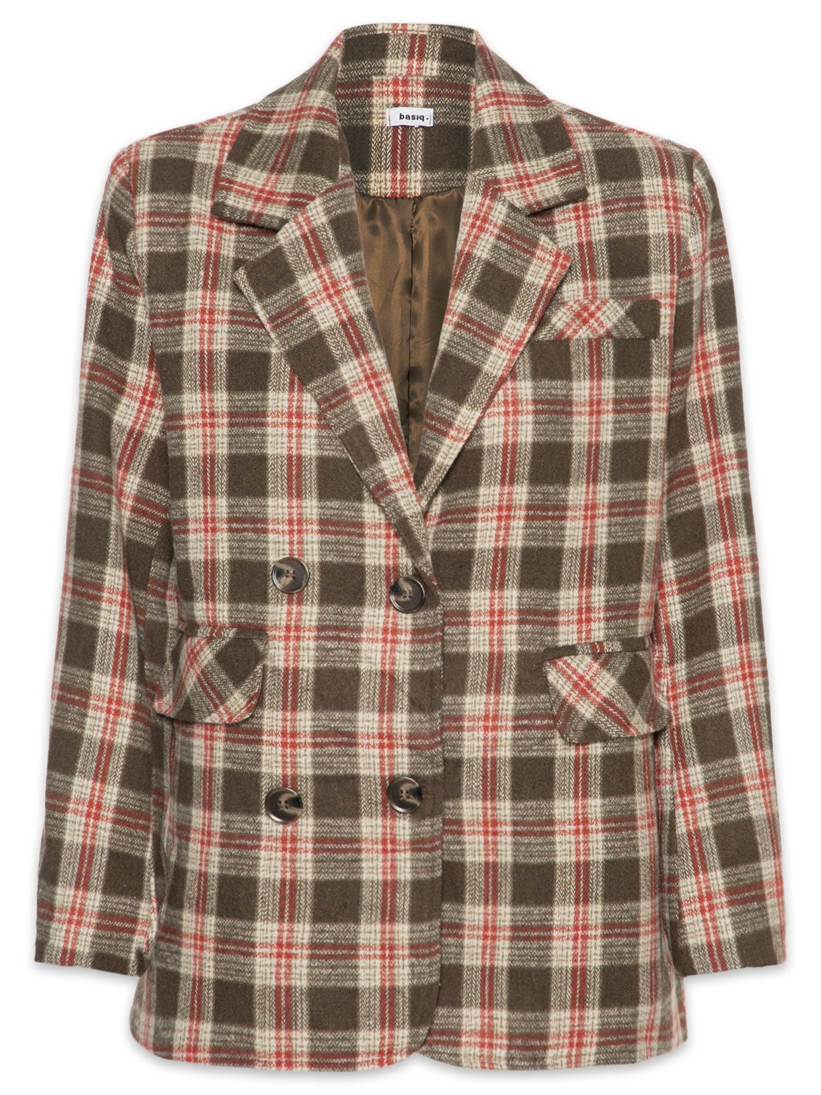 Blazer Feminino Oversized Xadrez Bege Basiq