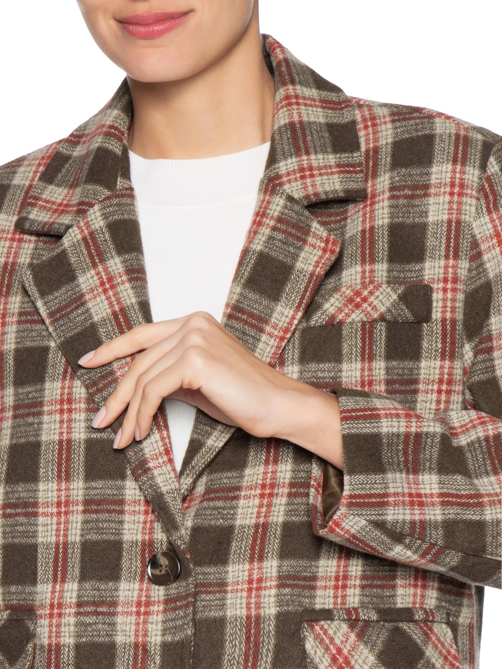 Blazer Feminino Oversized Xadrez Bege Basiq