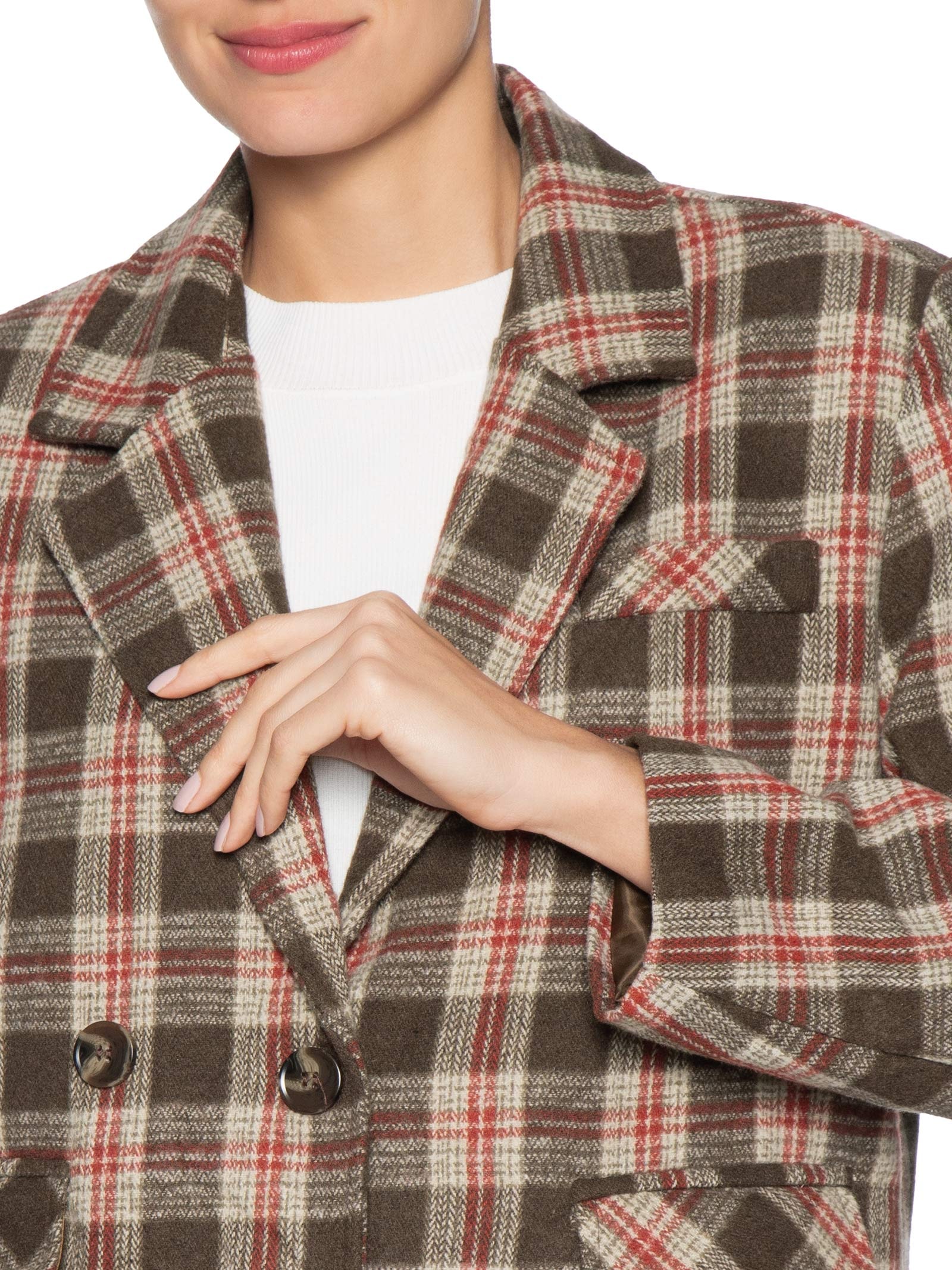 Blazer Feminino Oversized Xadrez Bege Basiq