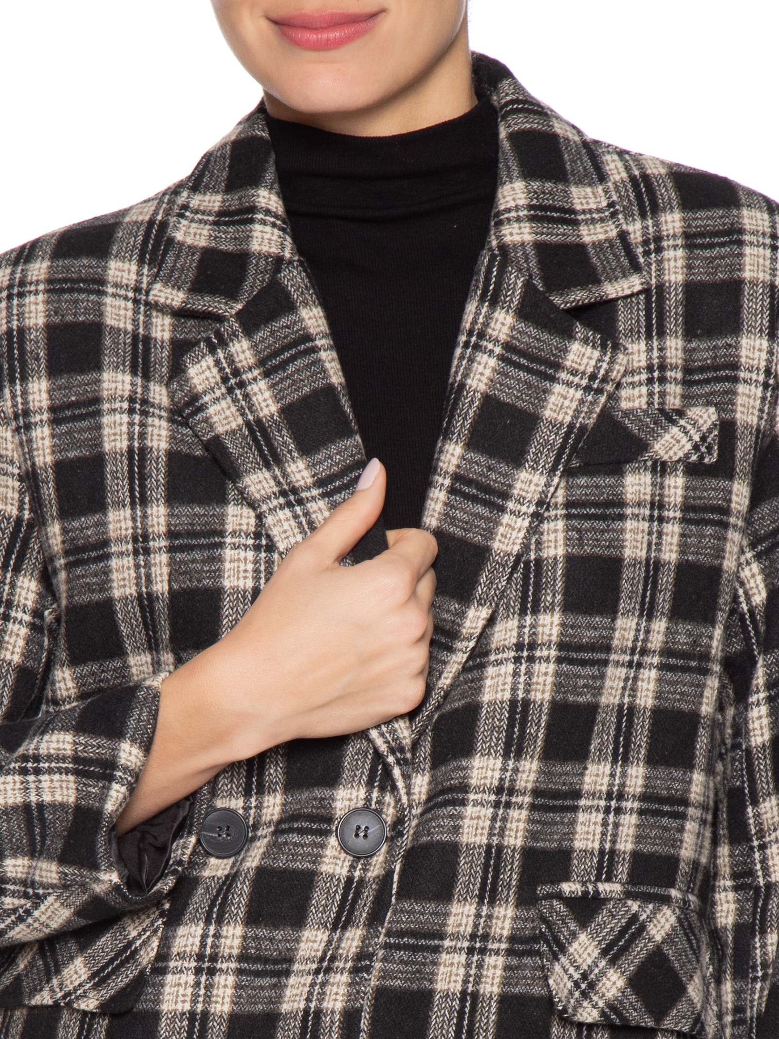 Blazer Feminino Oversized Xadrez Preto Basiq