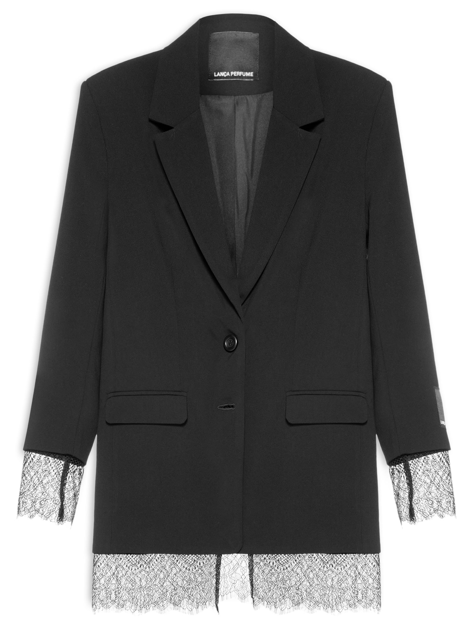 Blazer Feminino Regular Com Renda Preto Lança Perfume