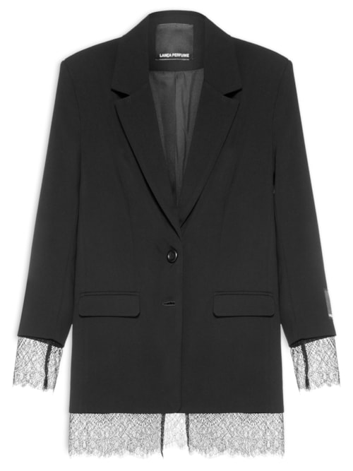 Blazer Feminino Regular Com Renda - Preto
