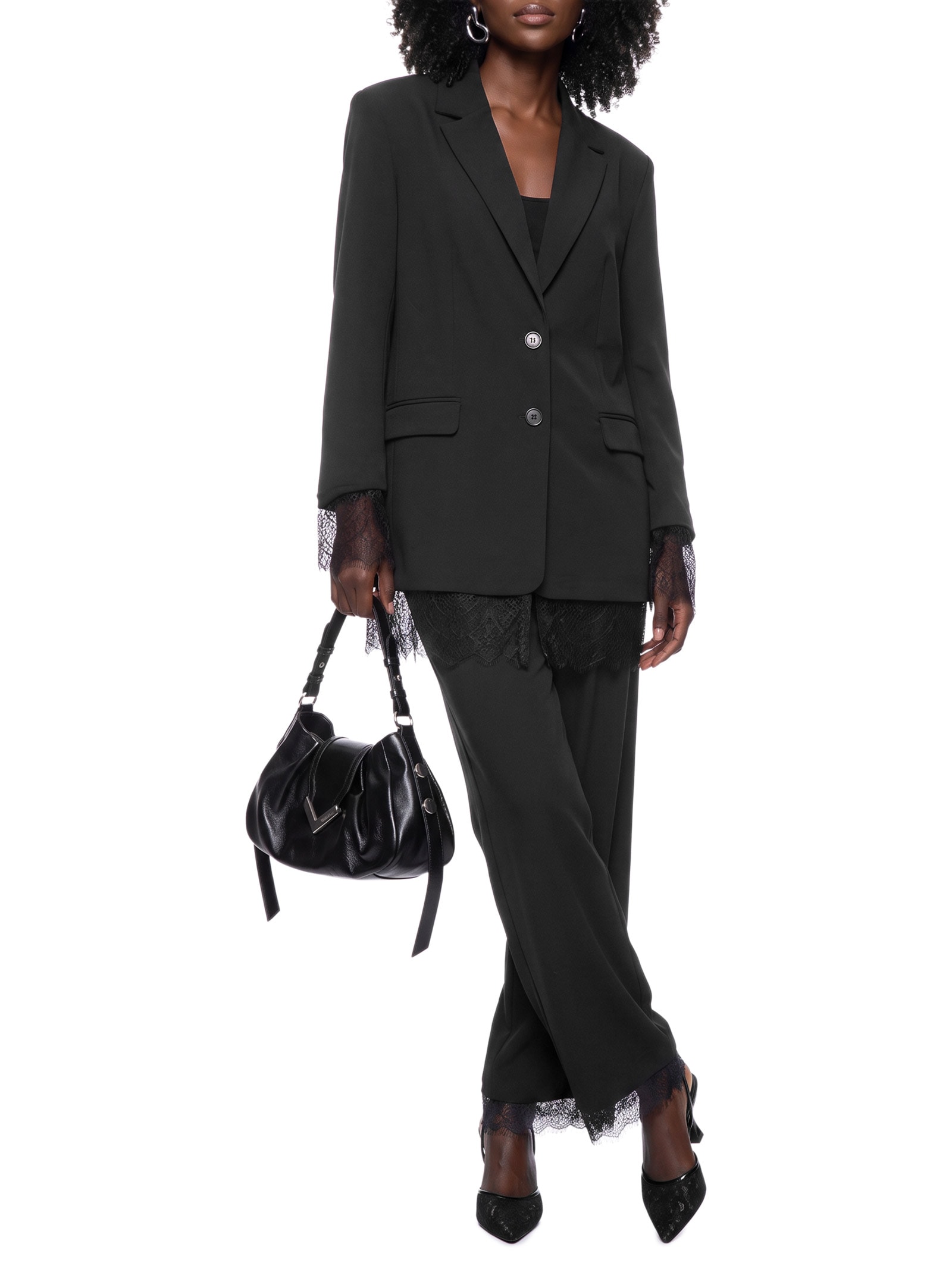 Blazer Feminino Regular Com Renda Preto Lança Perfume