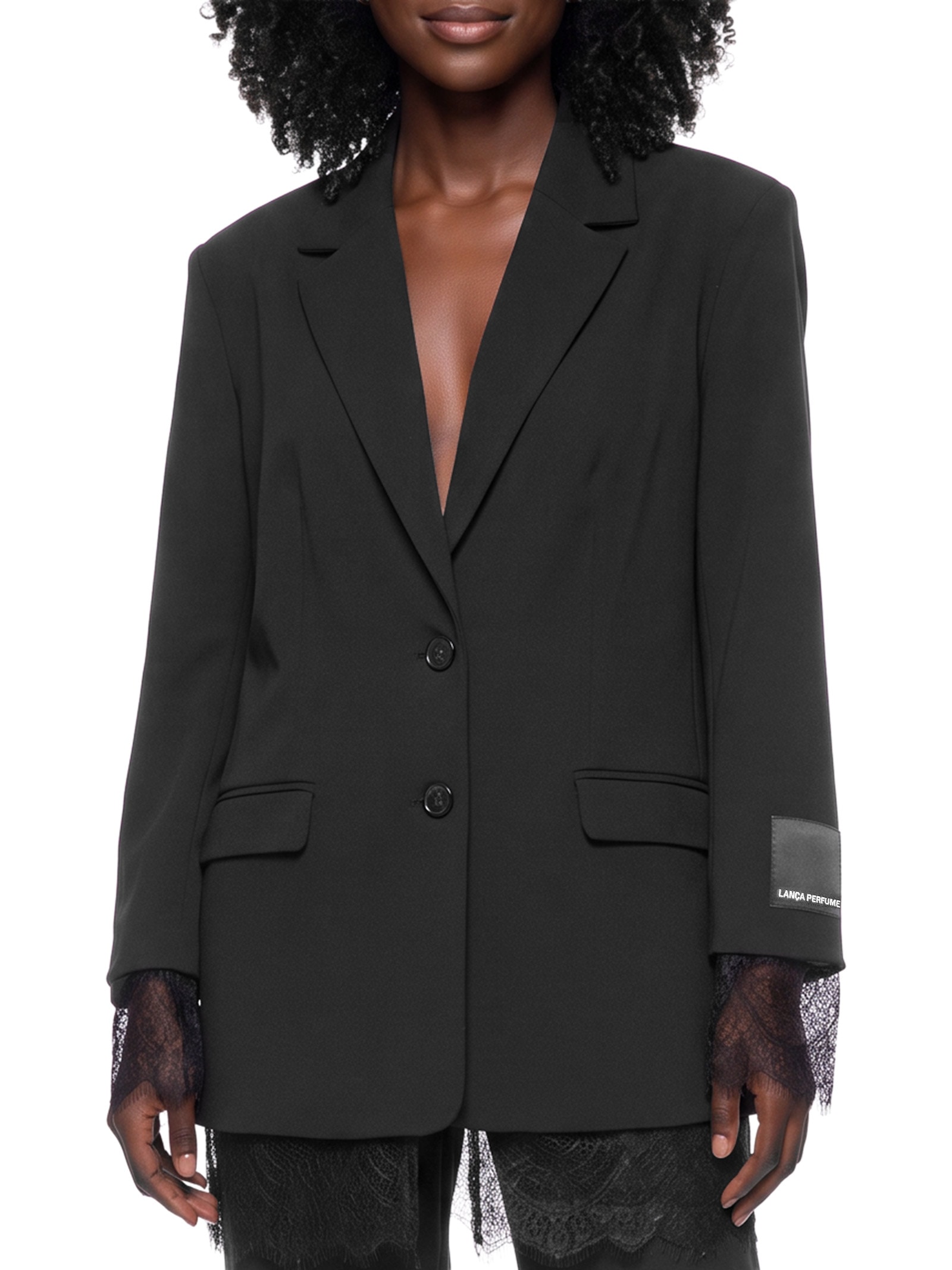 Blazer Feminino Regular Com Renda Preto Lança Perfume