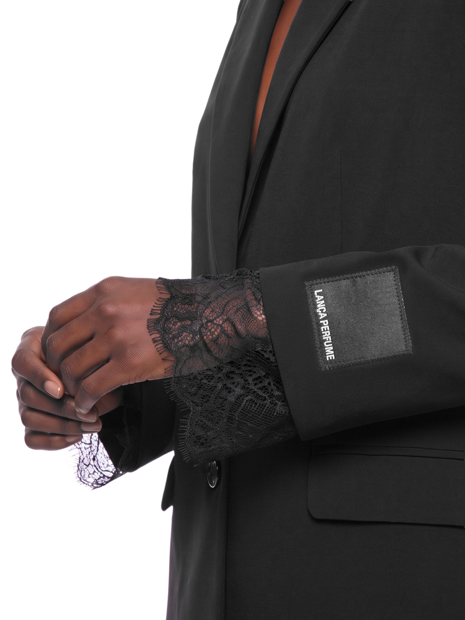 Blazer Feminino Regular Com Renda Preto Lança Perfume