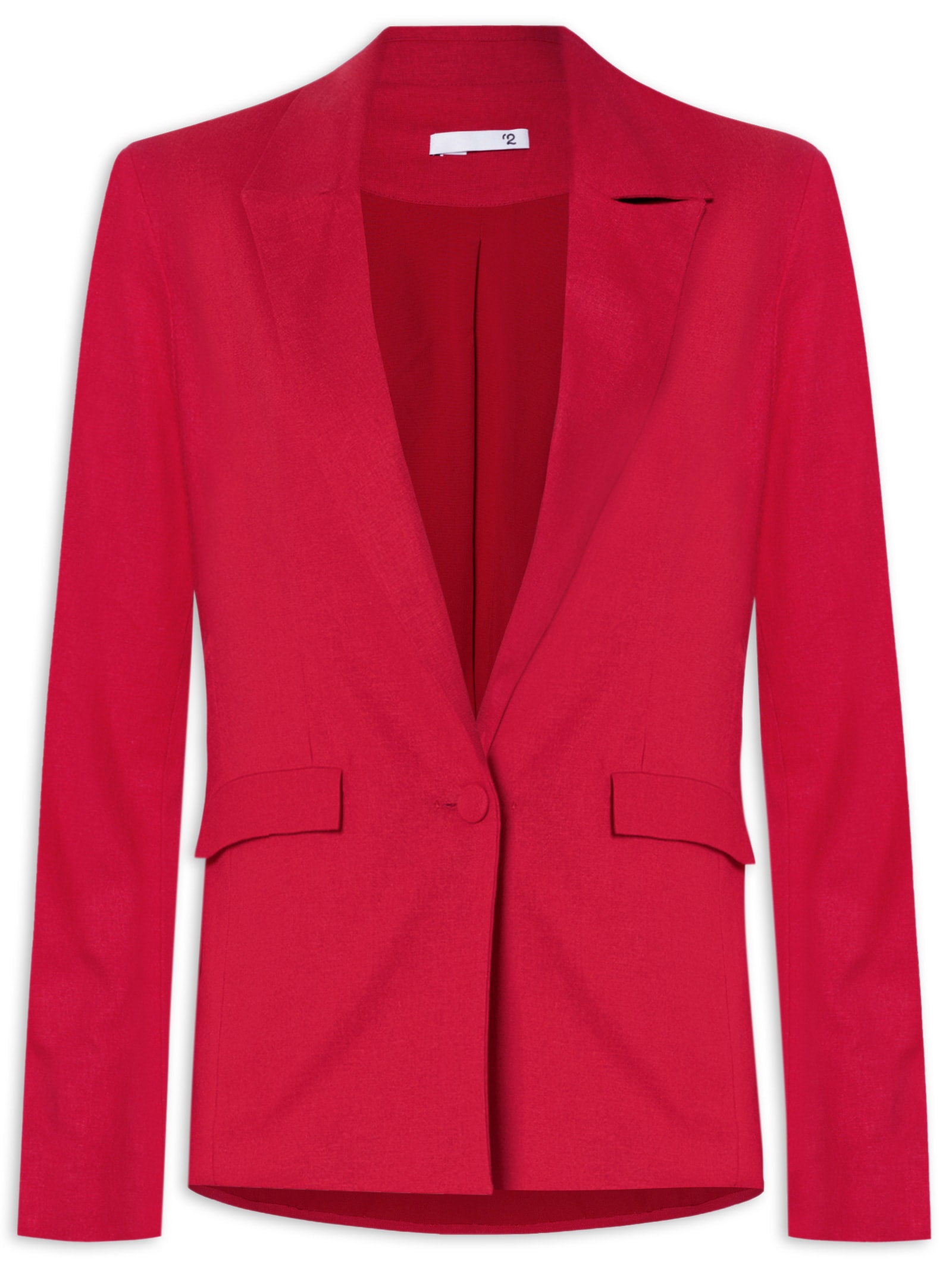 Blazer Feminino Reto E Alongado Em Linho Misto Vermelho '2Essential