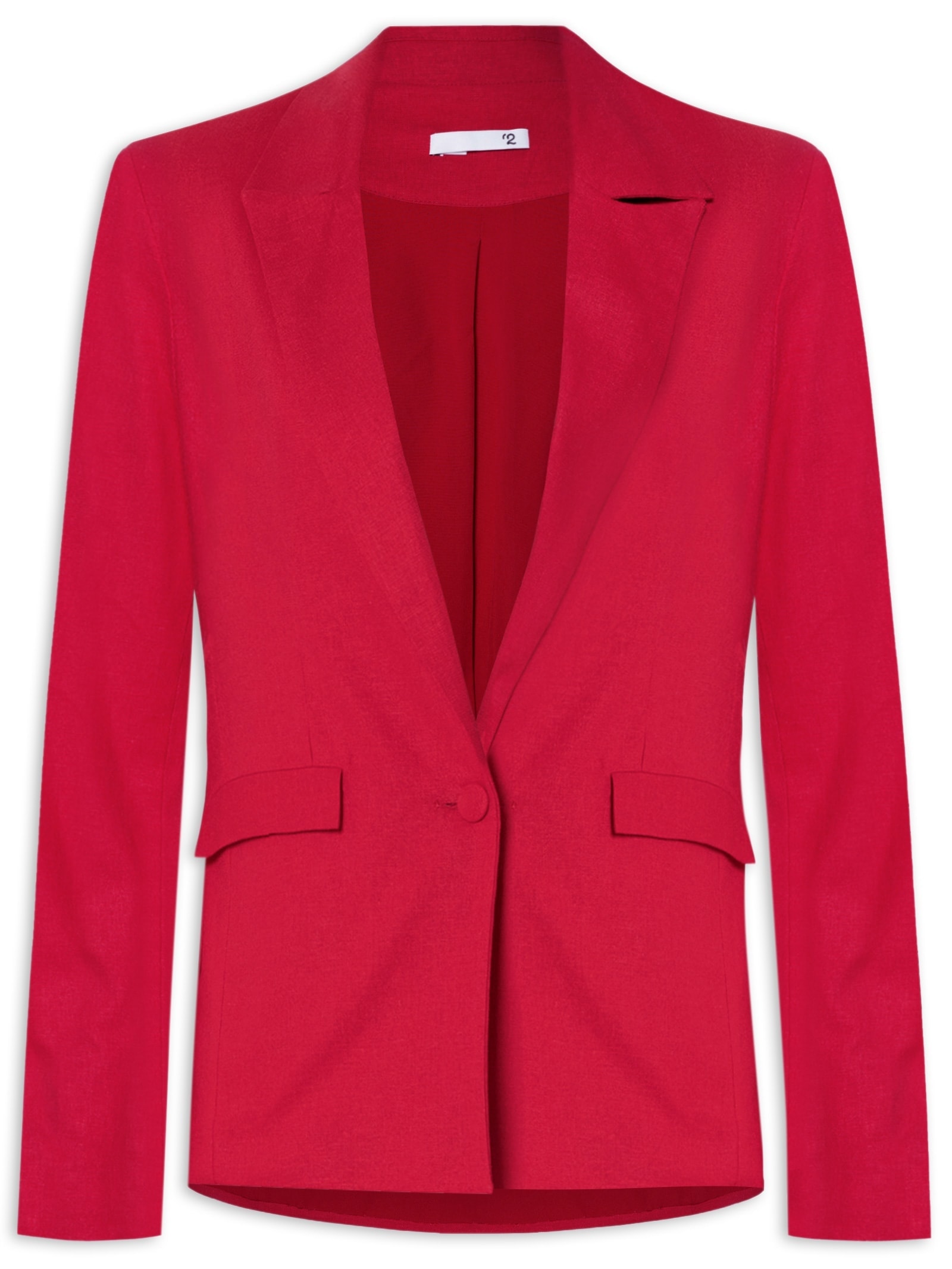 Blazer Feminino Reto E Alongado Em Linho Misto Vermelho '2Essential