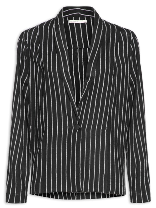 Blazer Feminino Risca De Giz Punho Botões – Preto