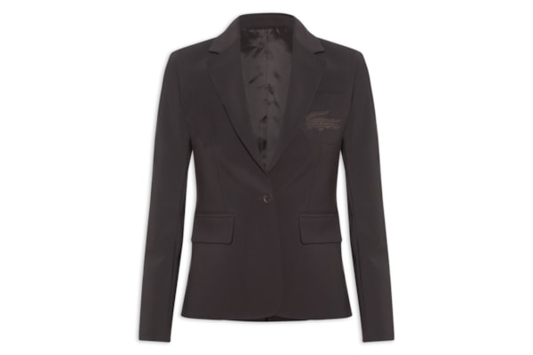 Blazer Feminino Slim Fit De Lã Com Logo Bordado - Marrom